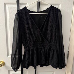 Peplum Top with Mesh Sleeves